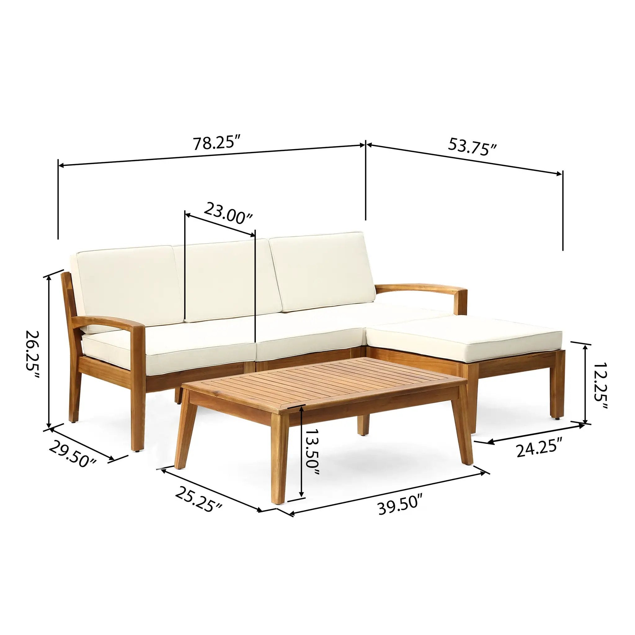 Outdoor L Shape 3pcs Acacia Wood Patio Sofa Set by HouseOfZazla
