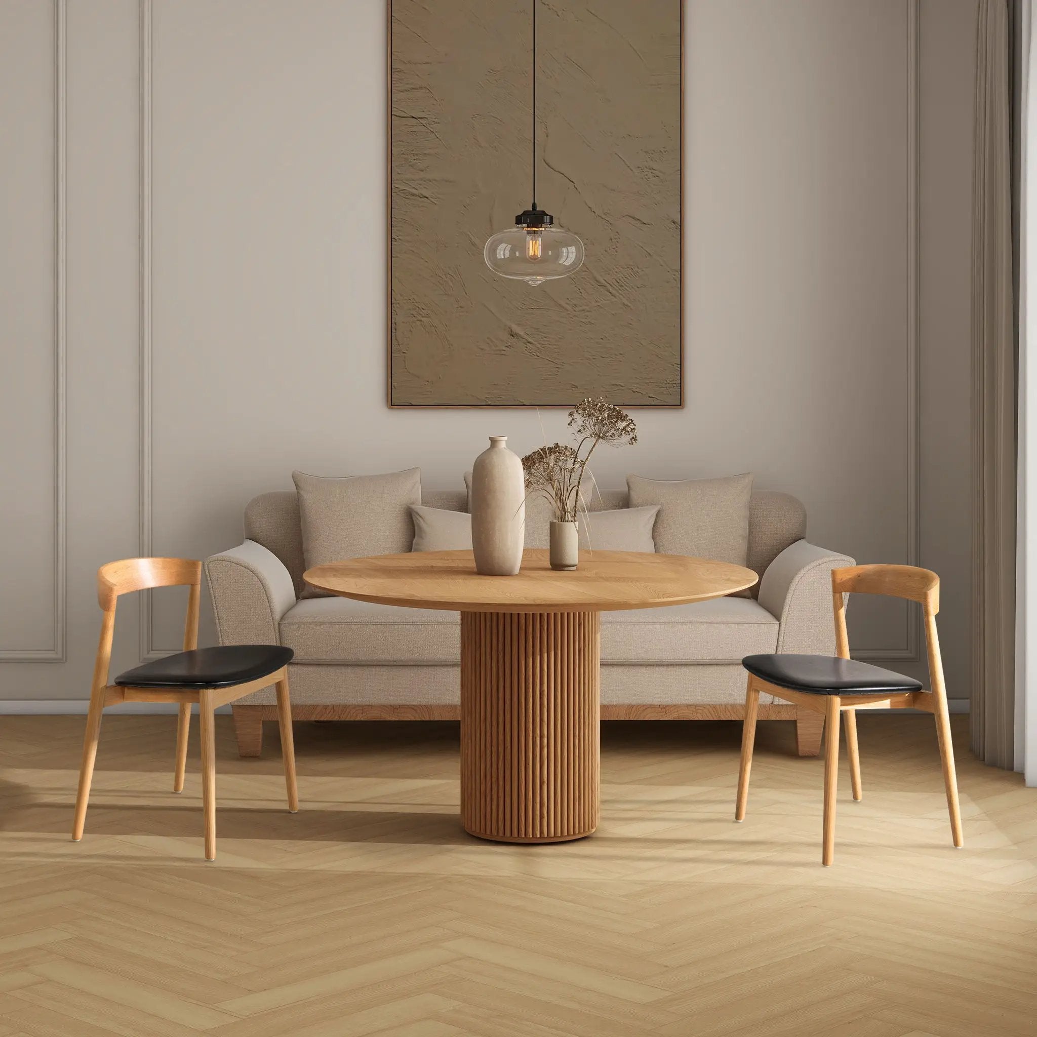 Raven - Stacking Sculpted Oak Dining Chair - Warm Natural Brown / Black by Unique Piece Furniture