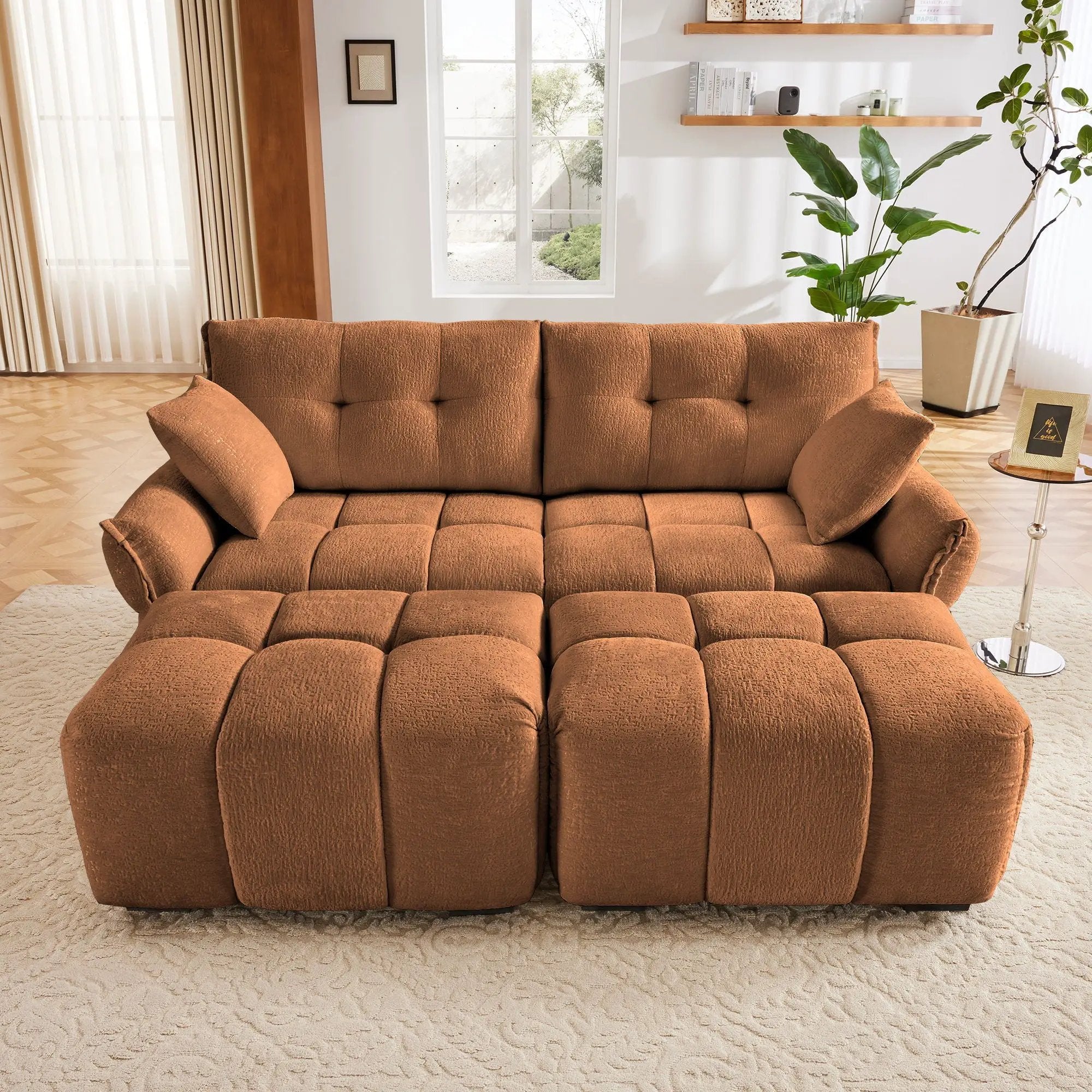 Sofa Set With Ottoman And Pillows, Textured, High Resilience Cushions by HouseOfZazla