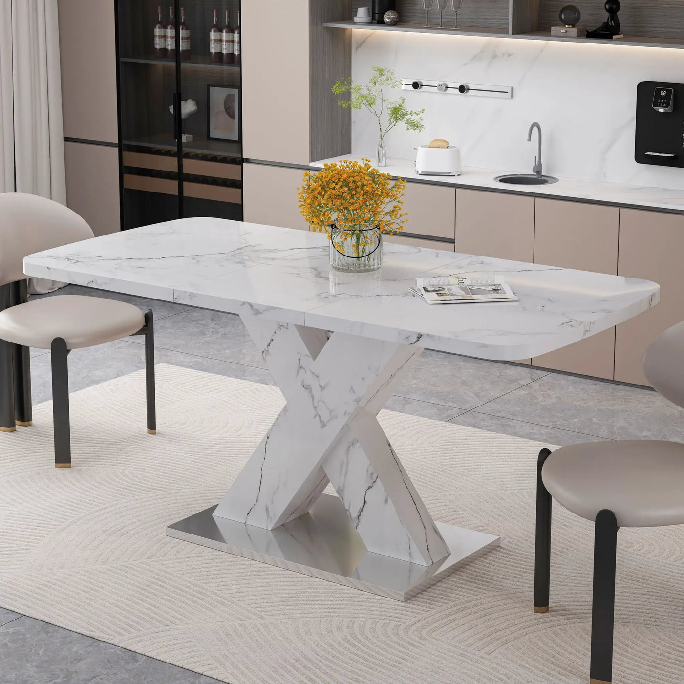 Modern Rectangle Dining Table With Stretchable TopAnd X Shape Legs by HouseOfZazla