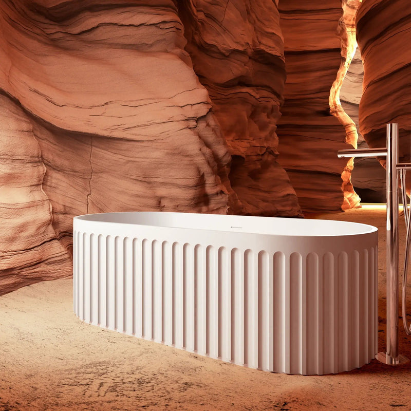 67" Freestanding Solid Surface Bathtub, Luxury Engineered Stone Resin Freestanding Soaking Bathtub With Overflow And Pop-Up Drain Cupc Certified 23S13-67 - Matte White by HouseOfZazla