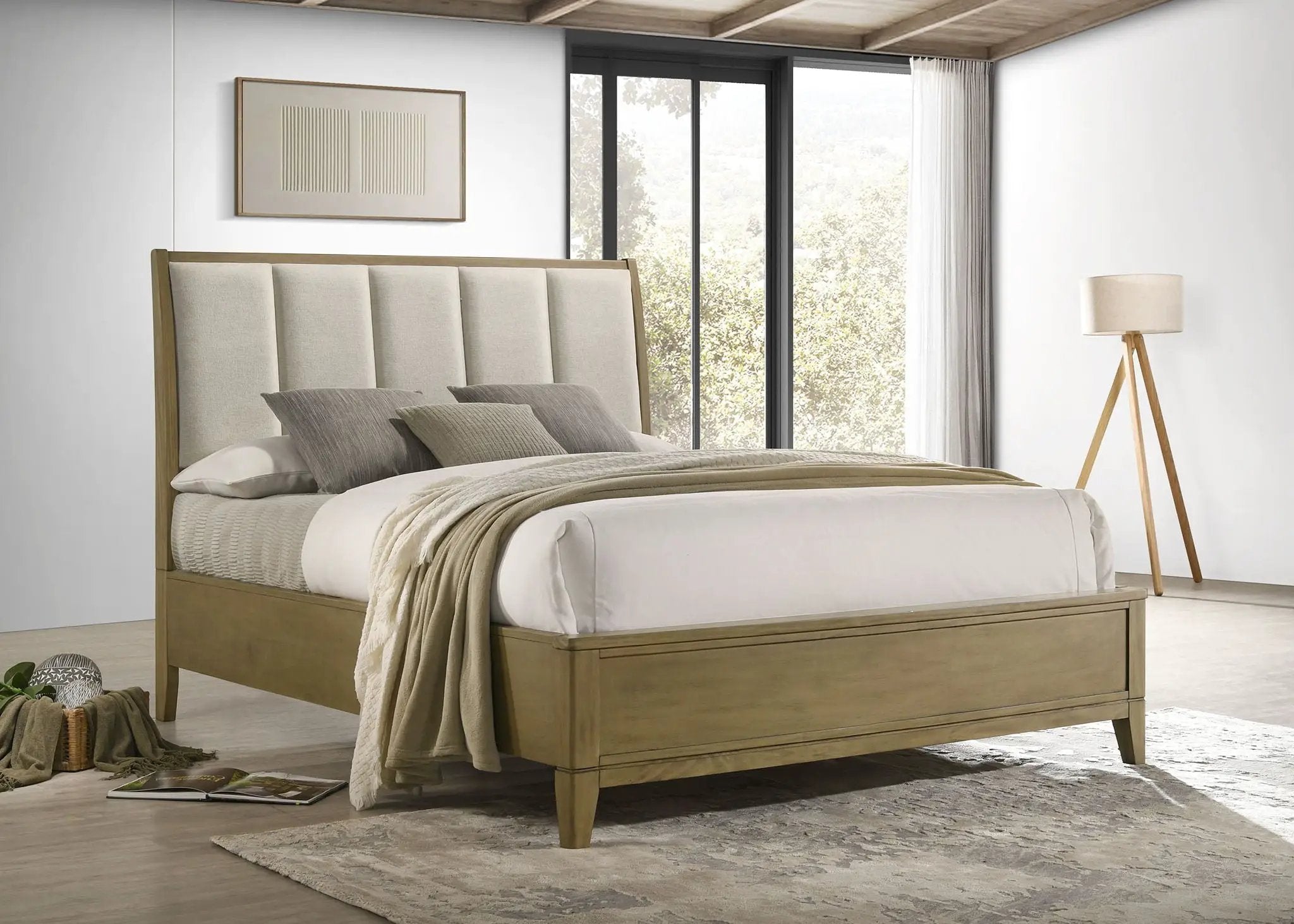 Granada Upholstered Queen Panel Bed Natural Pine by Unique Piece Furniture