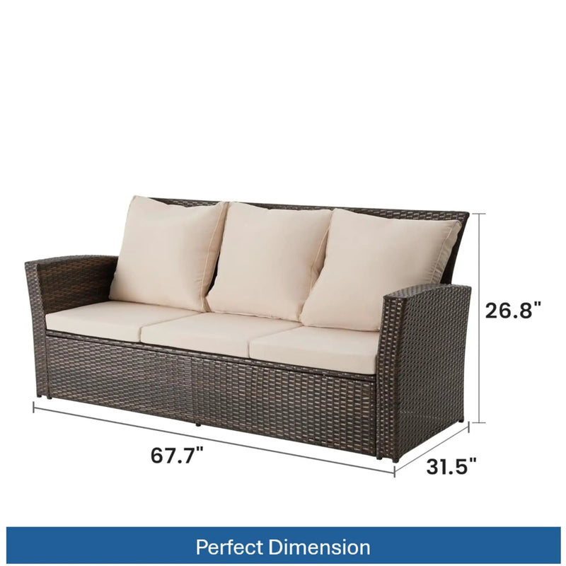 All-Weather Wicker 3 Seat Patio Sofa With Thick Cushions by HouseOfZazla