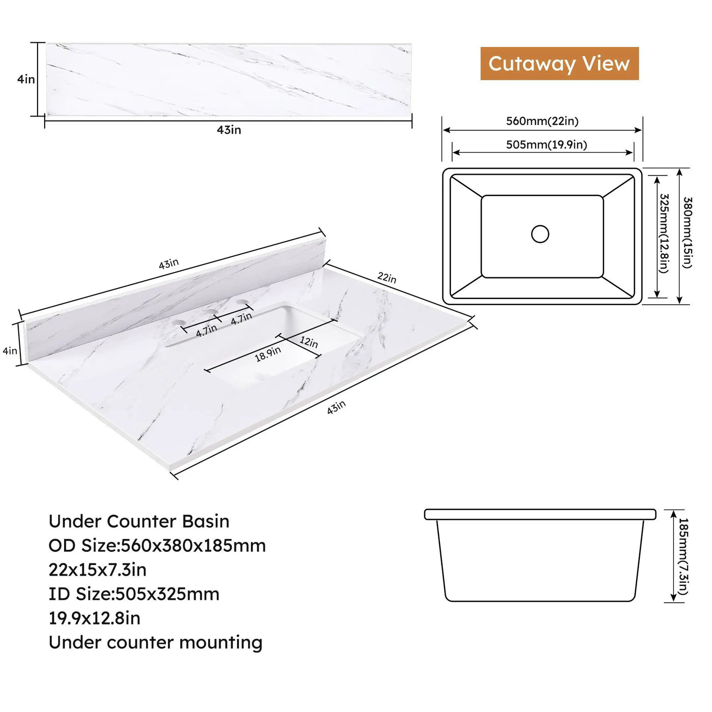 Bianco Carrara Venato Elegant Marble Vanity Top, Bathroom Vanity With Undermount Sink, Sintered Stone by HouseOfZazla