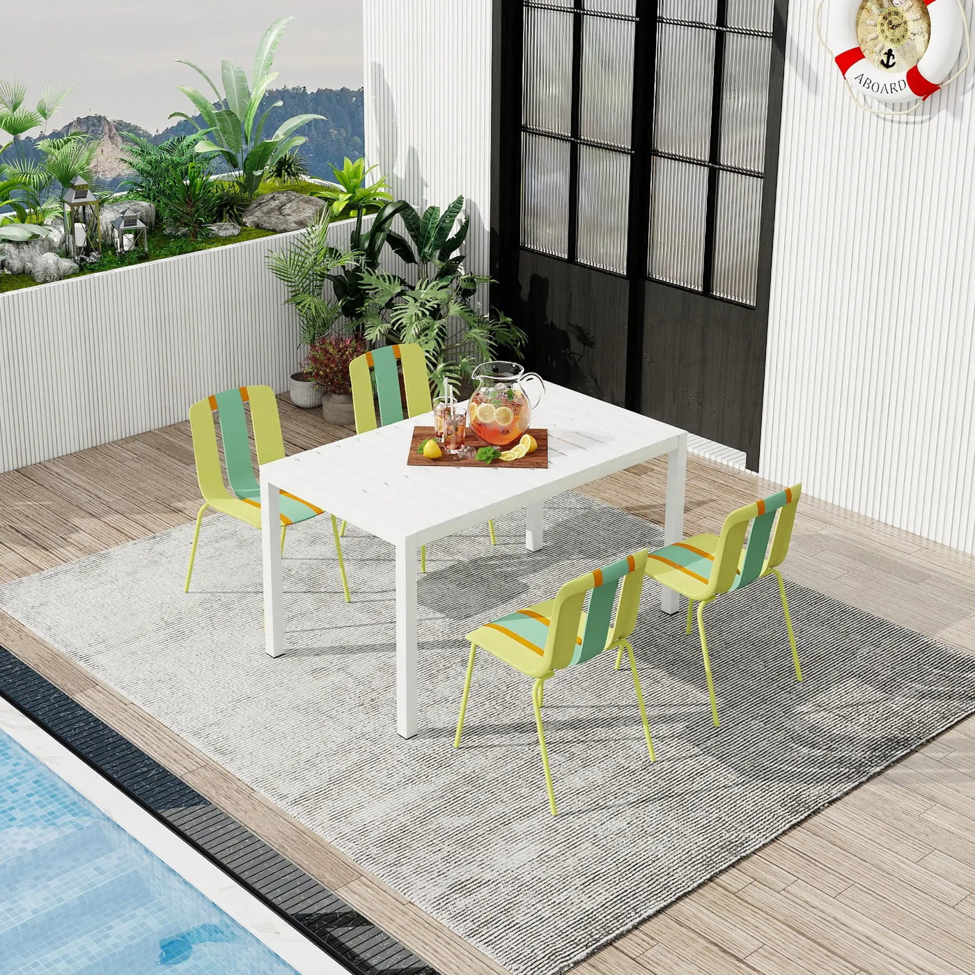 4 Piece Set Of Modern Striped Color- Blocking Single Chairs With Long Table by HouseOfZazla