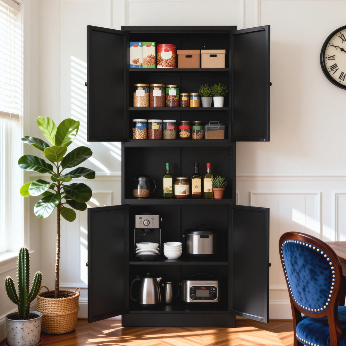 72-Inch High Metal Cabinet with Adjustable Shelves and Drawer - Gray
