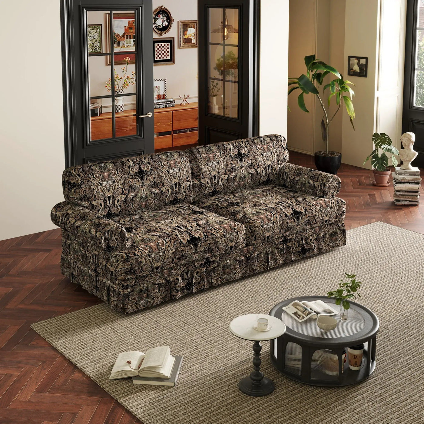 Luxuriously Comfortable Cloud Couch With Elegant Rolled Arms & Pleated Skirt Design by HouseOfZazla