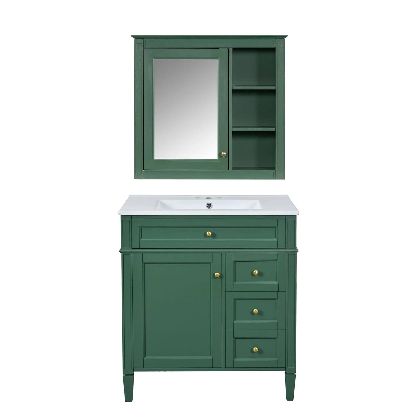 Bathroom Vanity With Top Sink, 2 Doors And 3 Drawers, Freestanding Set With Mirror Cabinet by HouseOfZazla