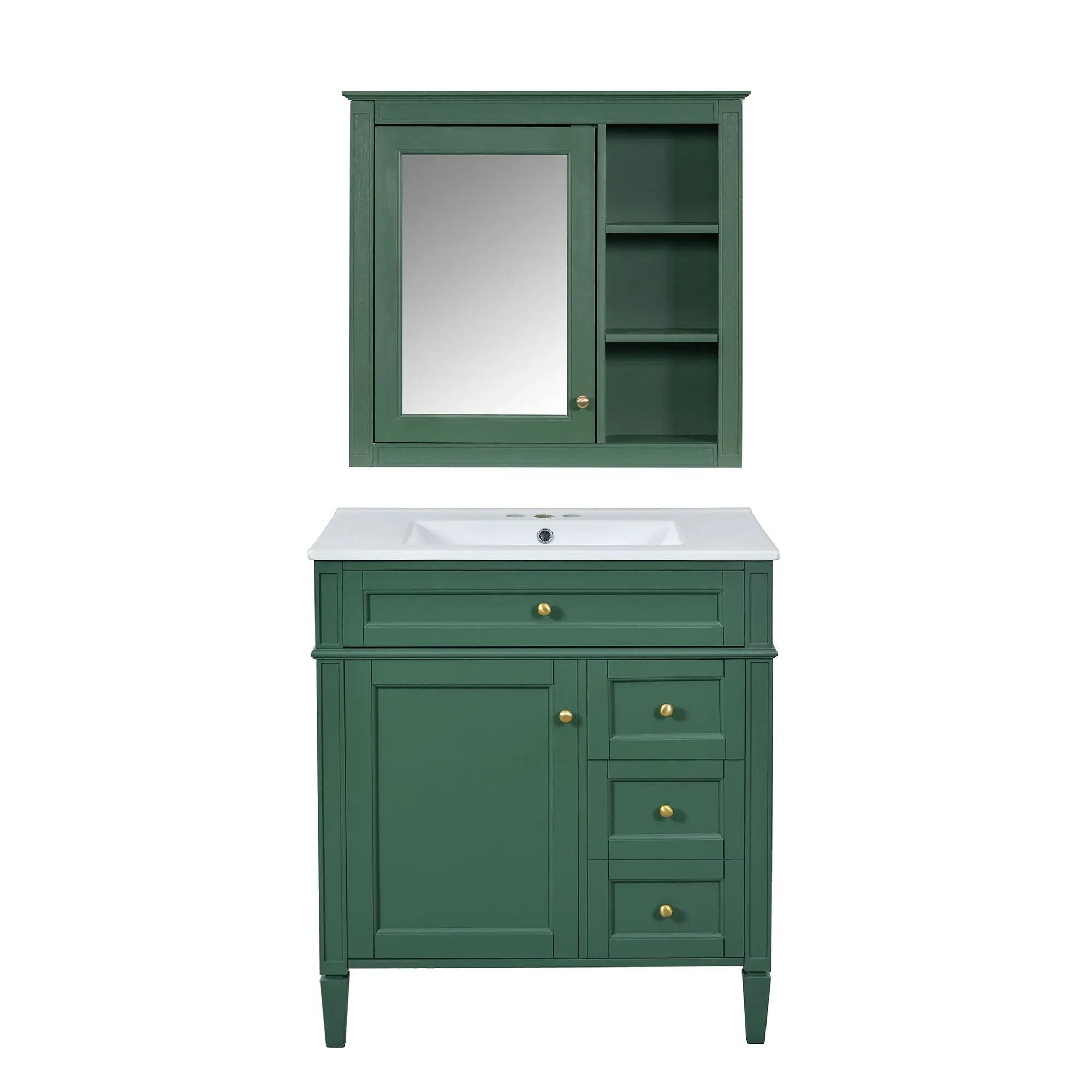 Bathroom Vanity With Top Sink, 2 Doors And 3 Drawers, Freestanding Set With Mirror Cabinet by HouseOfZazla