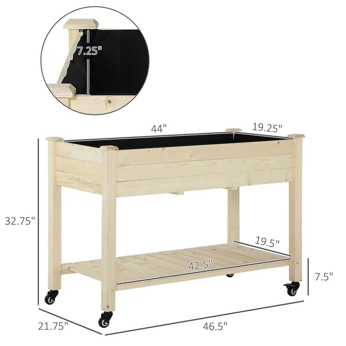Raised Wooden Planter Box with Lockable Wheels - Natural, photo 4 of 10