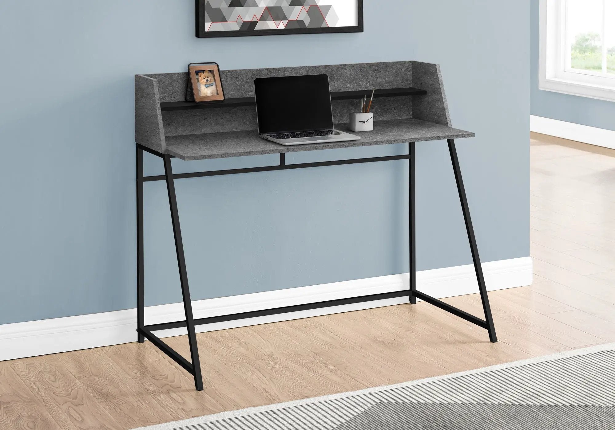 Computer Desk for Home Office with Marble Look and Storage Shelves by HouseOfZazla
