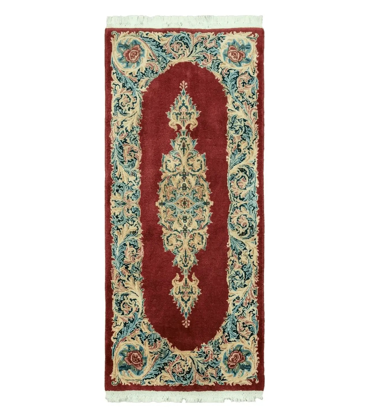 Small Persian Kirman Rug 2x4, Wool Oriental Vintage Handmade Carpet, Hand Knotted Floral Medallion, Red & Beige, Semi Open Field by Jewel Rugs