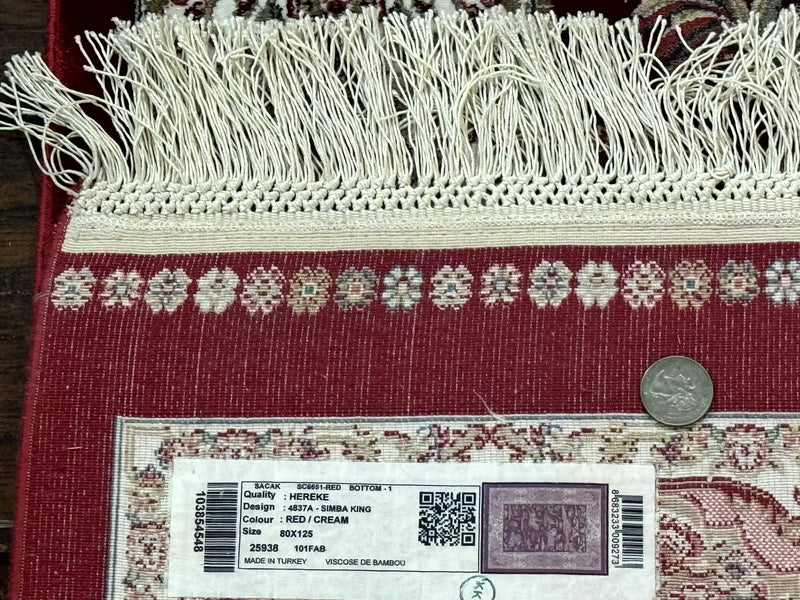 Dark Red Turkish Silk Rug 2.6 x 4, Hunting Design Scene, Bamboo Silk by Jewel Rugs