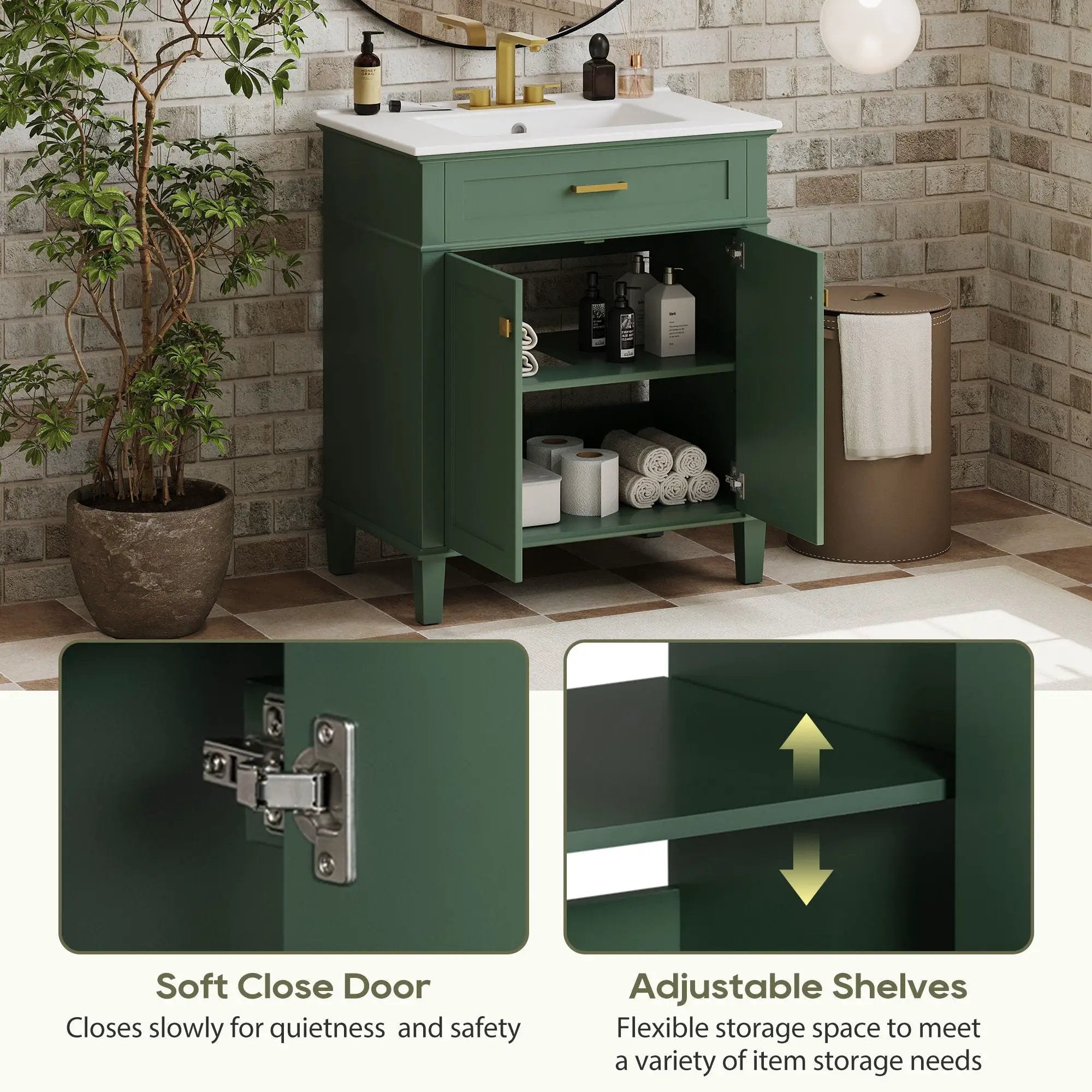 Bathroom Vanity With Ceramic Basin, Soft Close Door And Adjustable Shelves by HouseOfZazla
