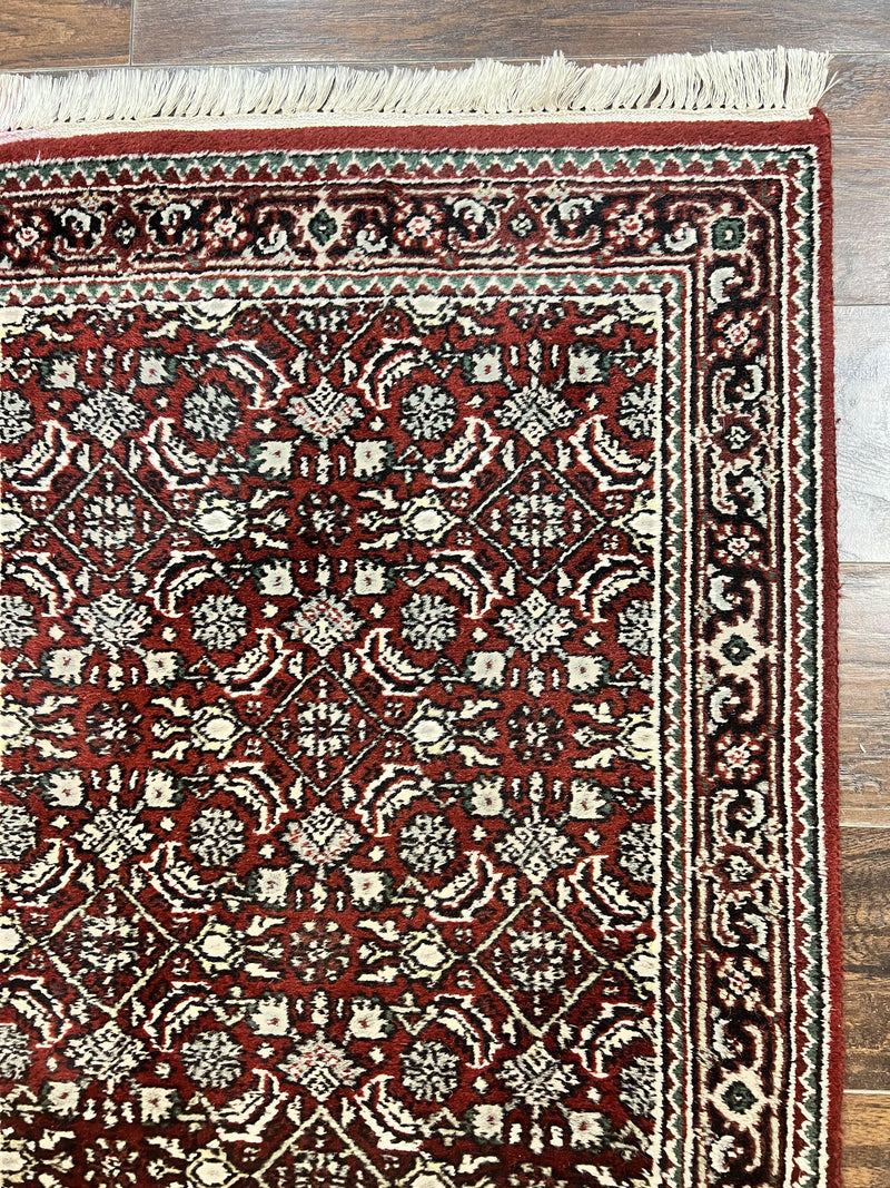 Indo Persian Runner Rug 2.7 x 8, Wool Hand Knotted Vintage Carpet, Red Black, Herati Allover Pattern, Oriental Runner, Rug for Hallway by Jewel Rugs