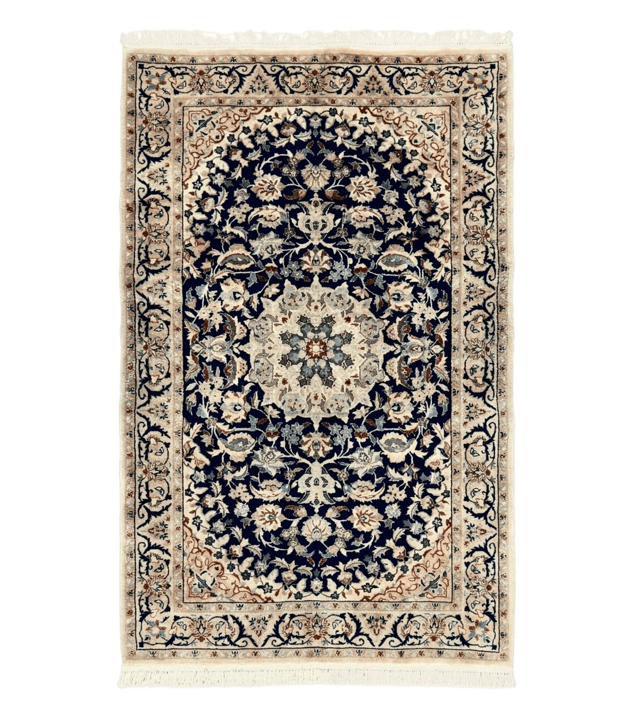 Persian Nain Rug 3x5, Floral Medallion Oriental Carpet, Very Fine Hand Knotted Handmade Wool and Silk Highlights Rug, Vintage Semi Antique by Jewel Rugs
