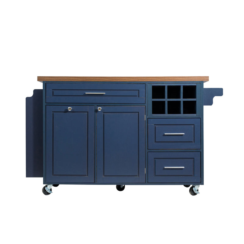 Rolling Kitchen Island Cart with Drop-Leaf and Rubber Wood Top - Natural, photo 7 of 10