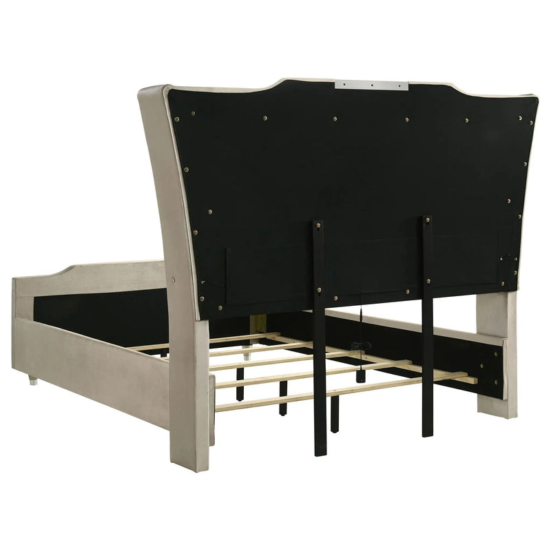 Lorient Queen LED Upholstered Wingback Bed Ivory and Camel by Unique Piece Furniture