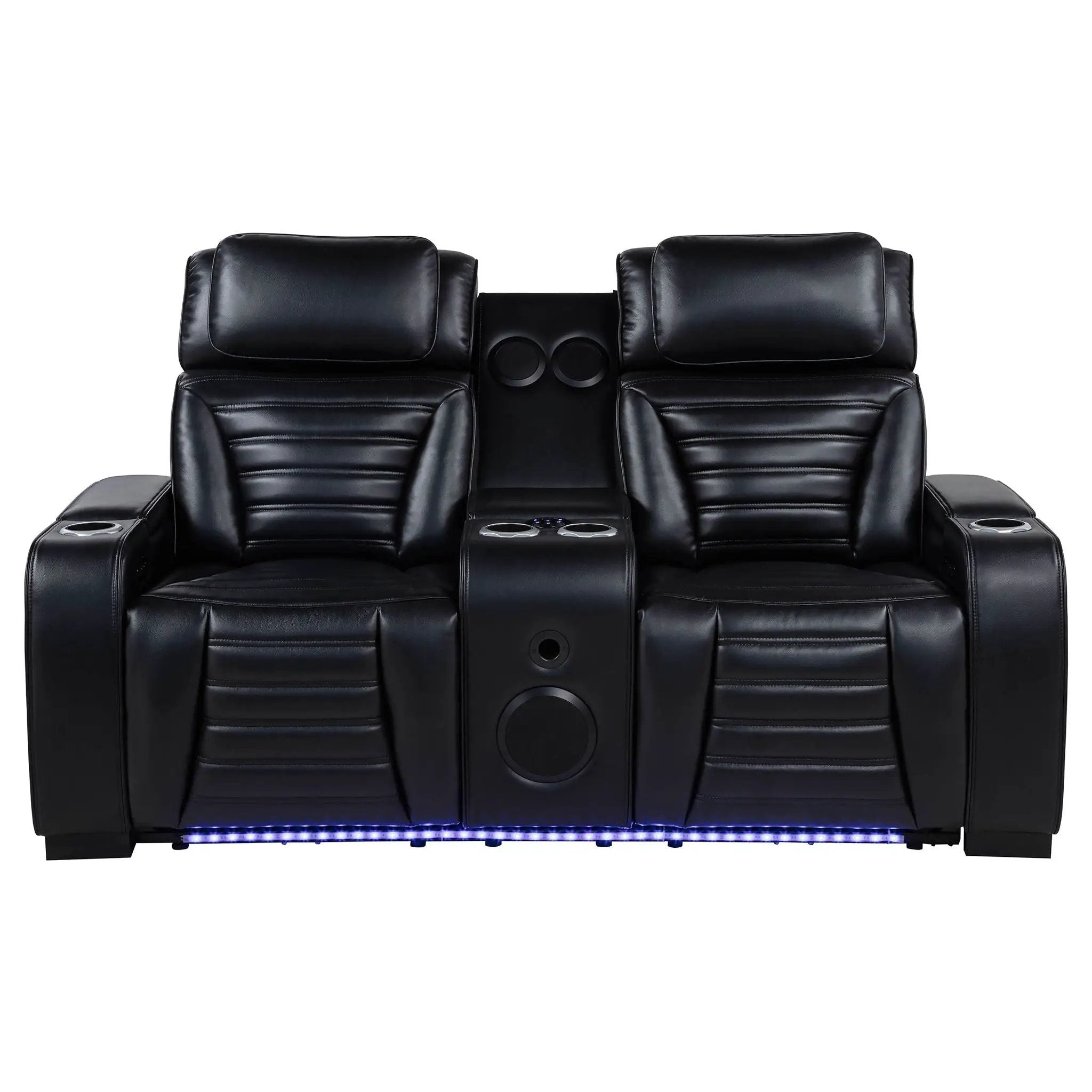 Zuma Faux Leather Dual Power Reclining LED Loveseat Black by Unique Piece Furniture