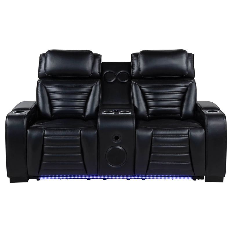 Zuma Faux Leather Dual Power Reclining LED Loveseat Black by Unique Piece Furniture