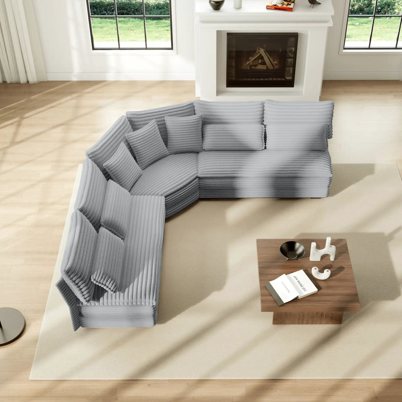 5 Seater L Shaped Sectional Sofa With Curved Corner, 7 Pillows by HouseOfZazla
