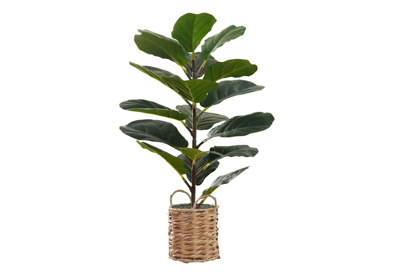 28" Tall, Artificial Plant, Fiddle Tree, Indoor, Faux, Fake, Floor, Greenery, Potted, Real Touch, Decorative - Green / Beige by Unique Piece Furniture