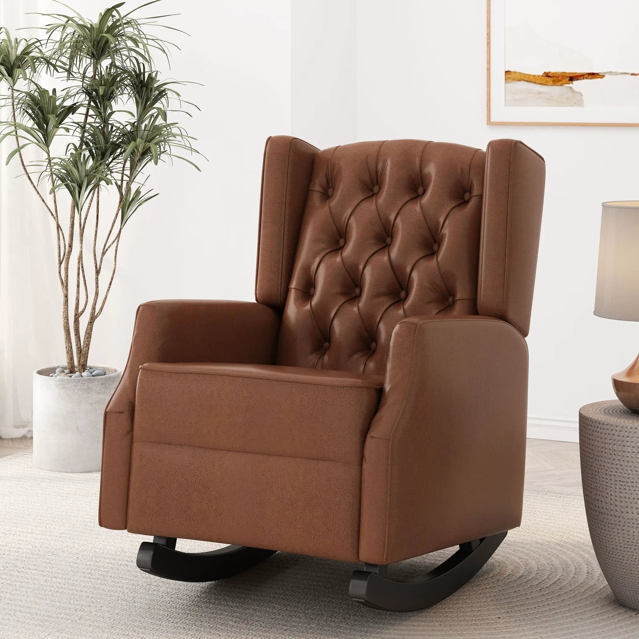 Moss - Upholstered Rocking Recliner With Diamond Tufting And Wingback - Light Brown by Unique Piece Furniture