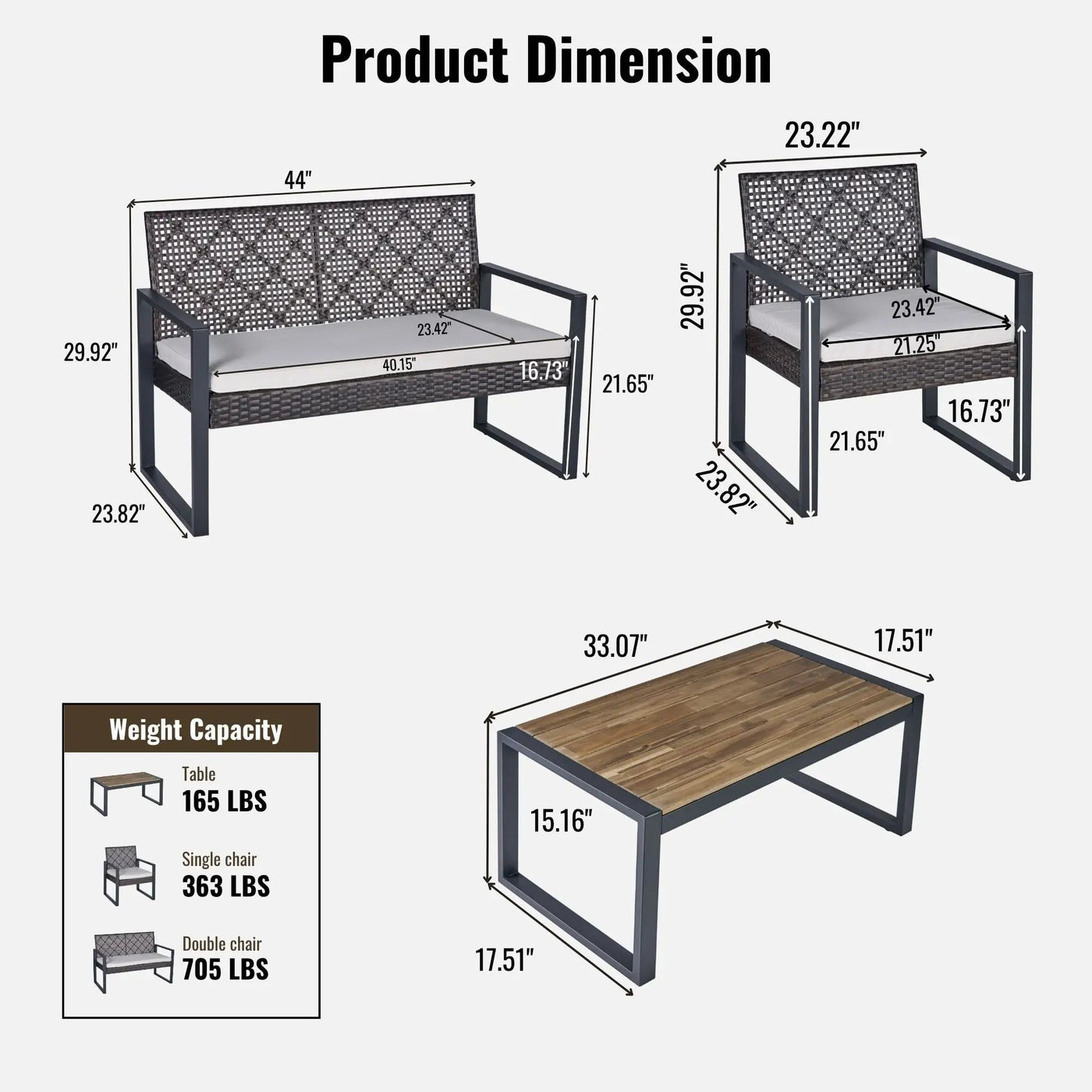 4 Piece Patio Furniture Set With Acacia Wood Table Top And Cushions by Unique Piece Furniture