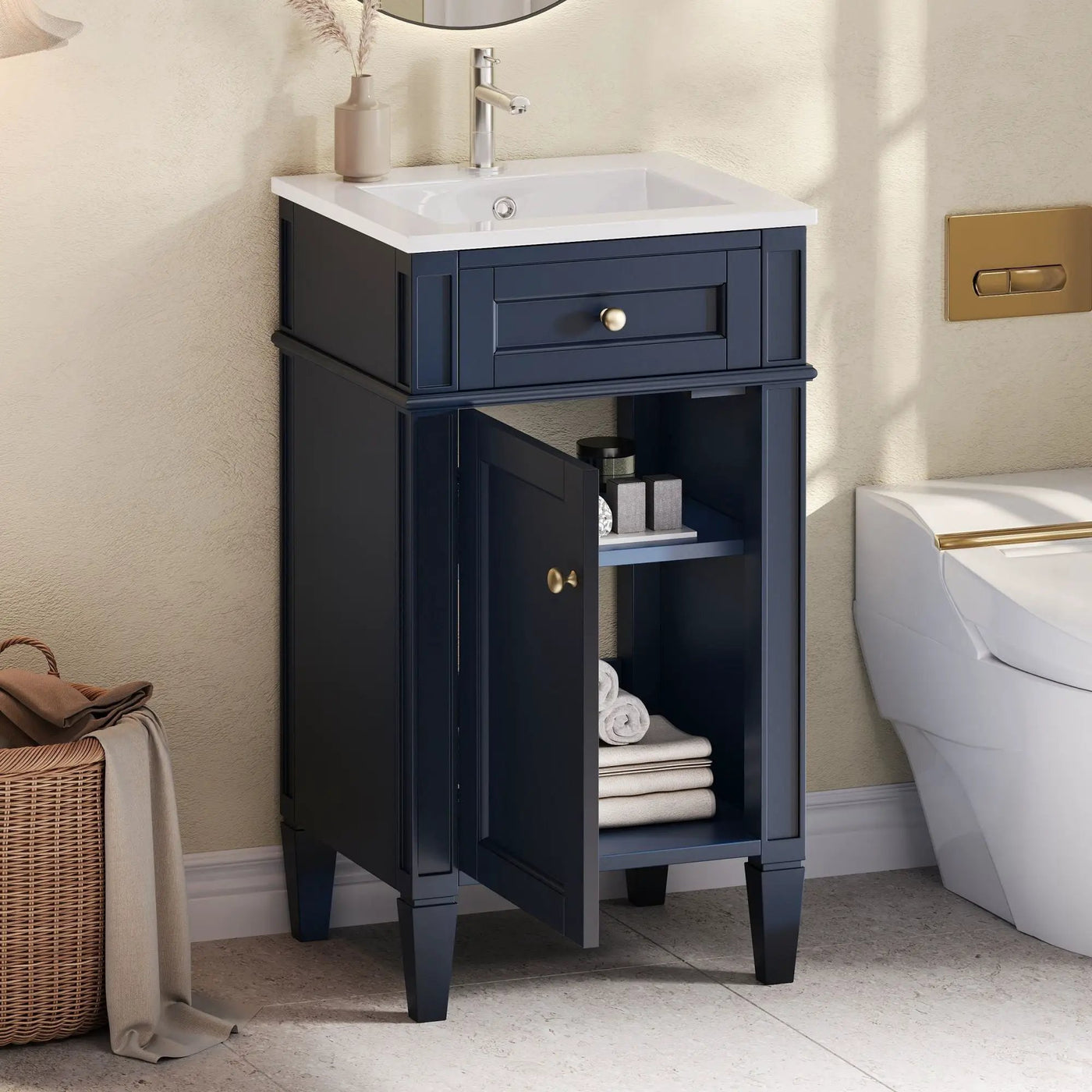 French Style Bathroom Vanity With Sink, Soft-Closing Door, Adjustable Shelf, Rectangular Design by Unique Piece Furniture