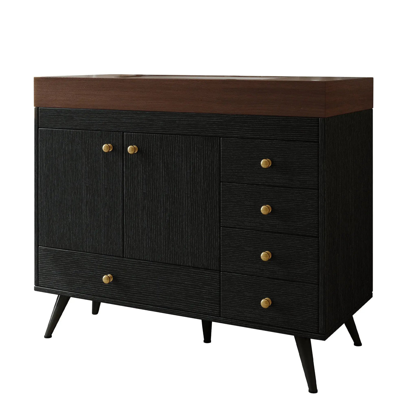 36" Freestanding Bathroom Vanity with Faux Marble Top, Ceramic Sink, 5 Drawers & Stainless Steel Legs by HouseOfZazla