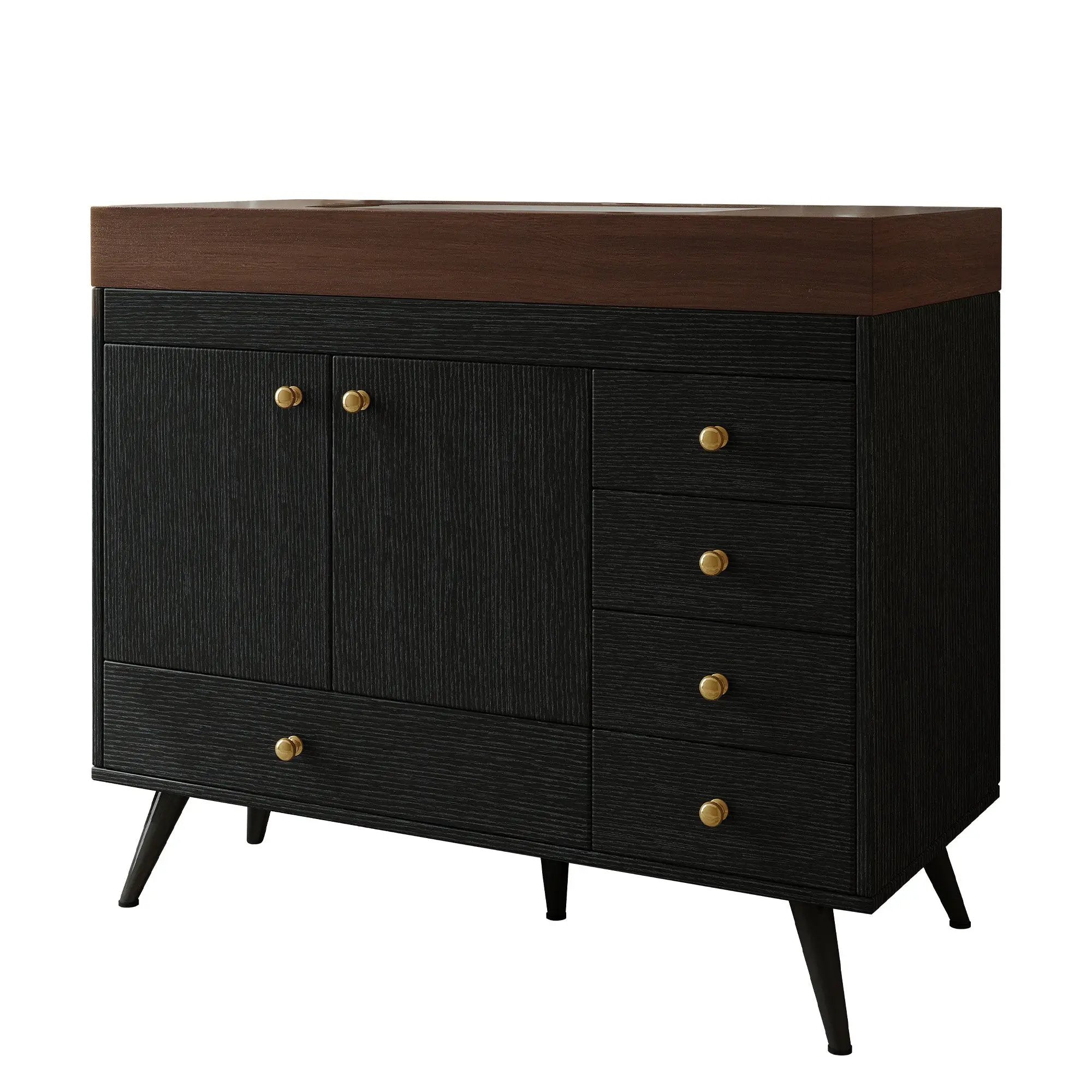 36" Freestanding Bathroom Vanity with Faux Marble Top, Ceramic Sink, 5 Drawers & Stainless Steel Legs by HouseOfZazla