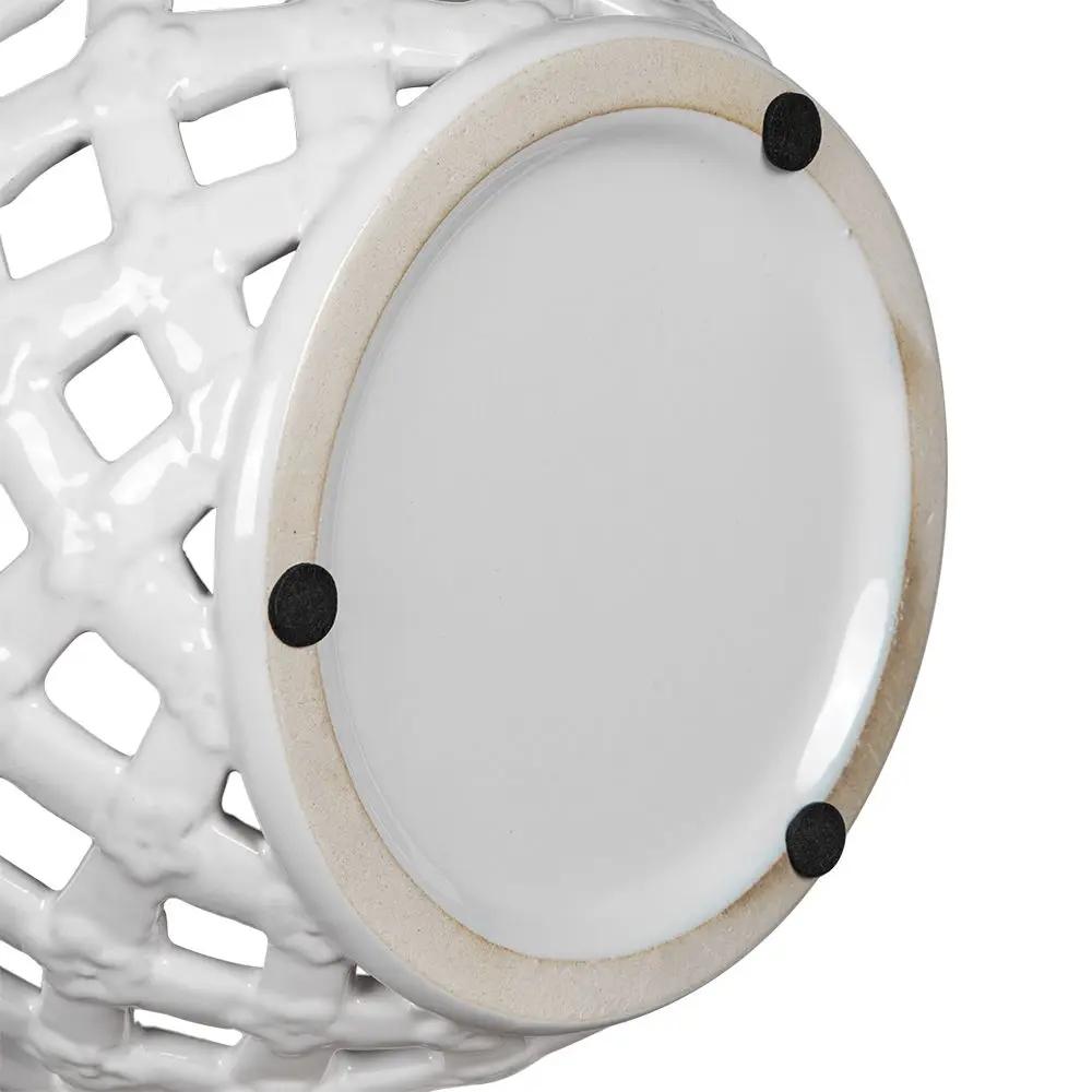 Ceramic Lidded Jar With Lattice Design - White by HouseOfZazla