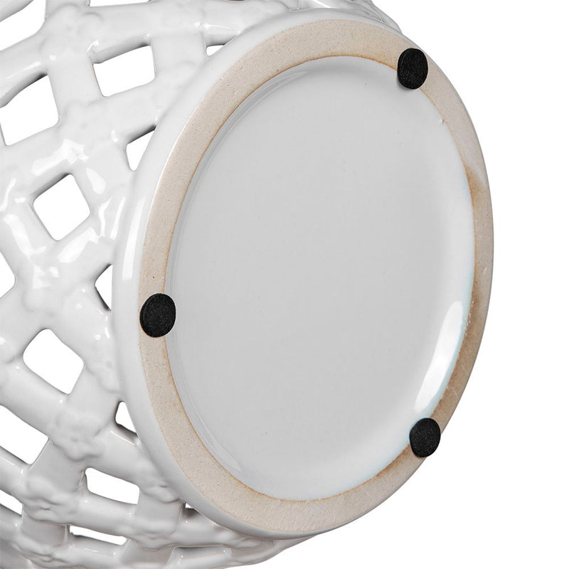Ceramic Lidded Jar with Lattice Design - White, photo 8 of 11