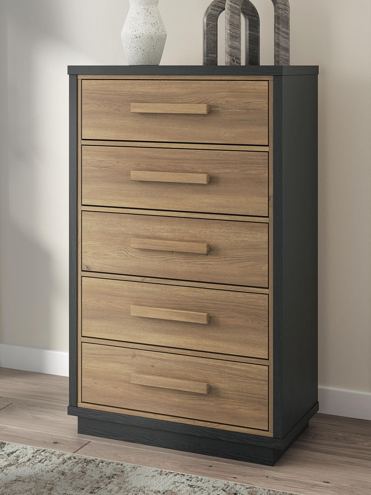 Kozmour - Five Drawer Chest - Black / Brown, photo 5 of 7