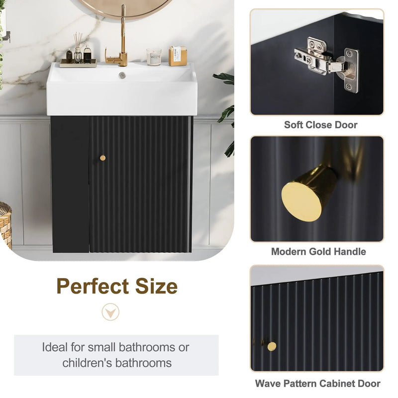 Modern Floating Bathroom Vanity With Ceramic Basin Perfect For Small Bathrooms by HouseOfZazla