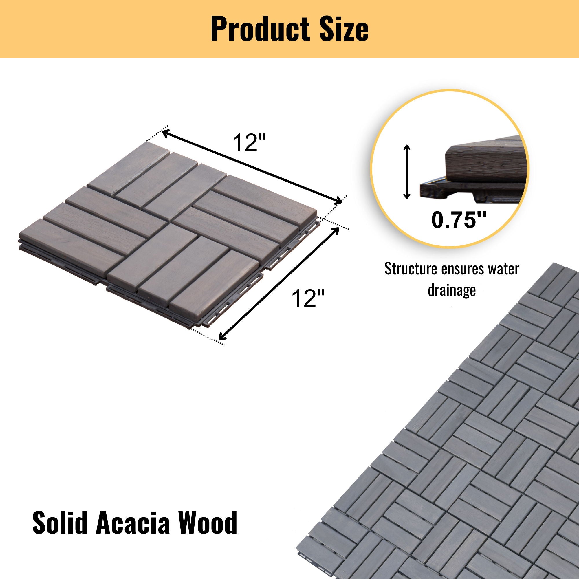Acacia Wood Interlocking Deck Tiles Checker Pattern For Outdoor Flooring by HouseOfZazla