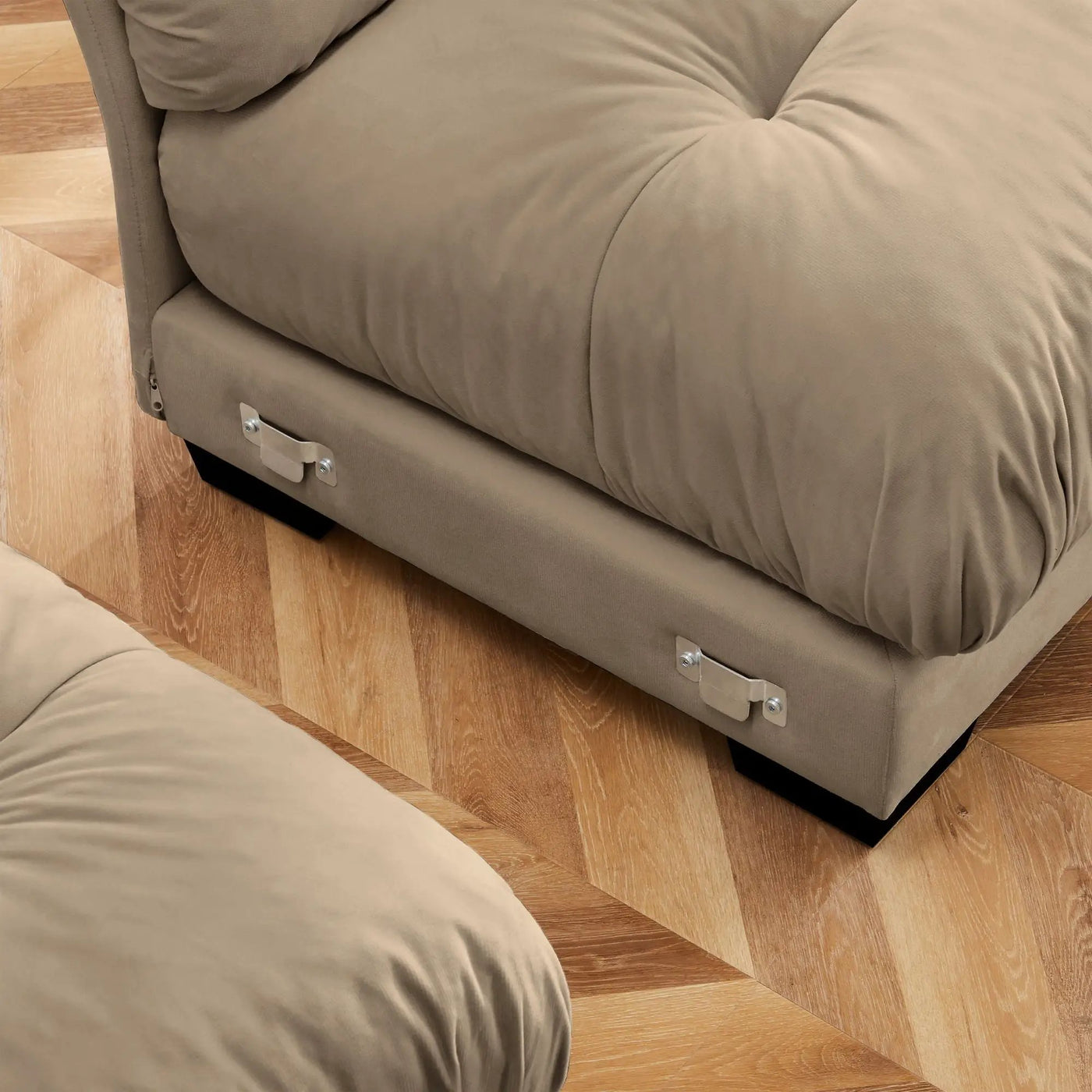 Modern Sectional Sofa With Ottoman, Round Bolster Armrests, Waist And Throw Pillows by HouseOfZazla