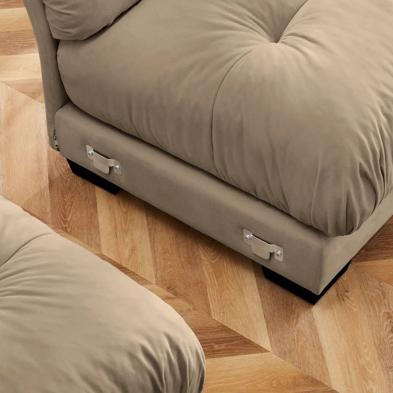 Modern Sectional Sofa With Ottoman, Round Bolster Armrests, Waist And Throw Pillows by HouseOfZazla