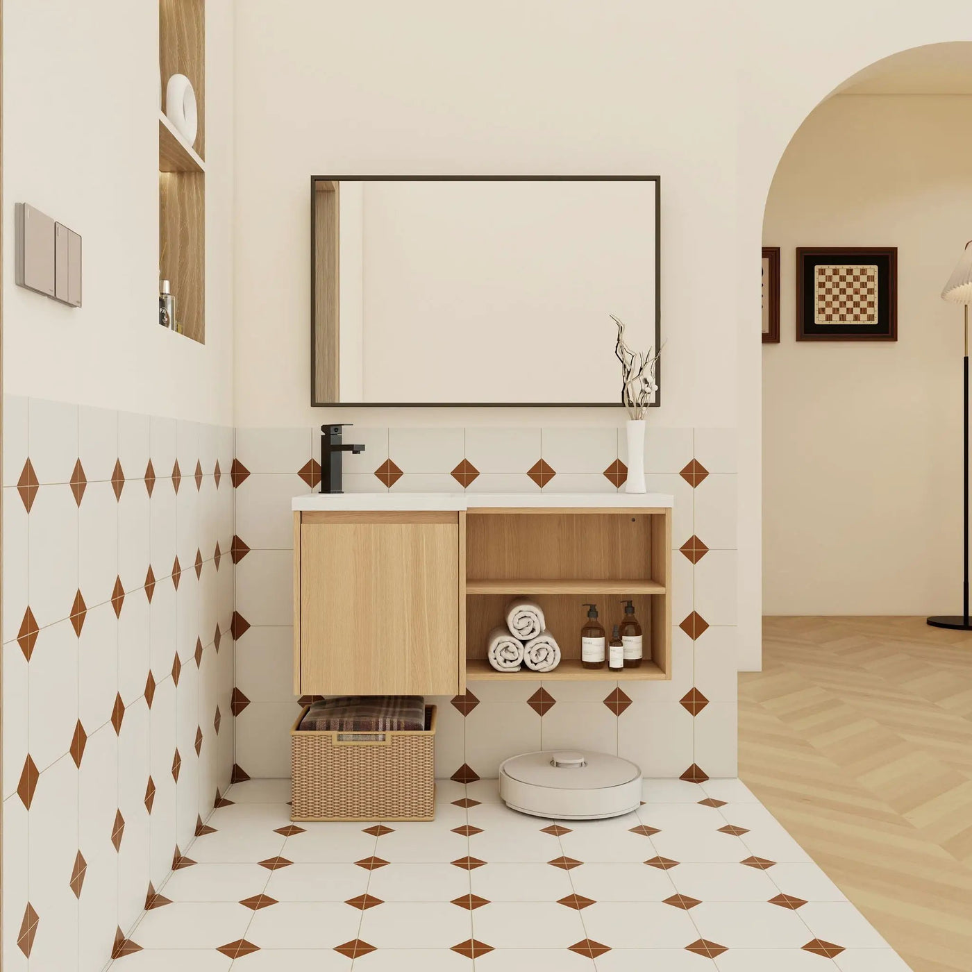 L-Shaped Wall Mounte Floating Bathroom Vanity With Integrated Sink by HouseOfZazla