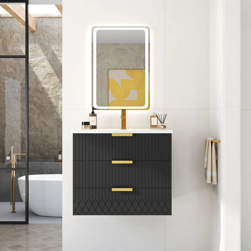 Wall Mounted Floating Cabinet With Double Drawer, Rectangular Sink by Unique Piece Furniture