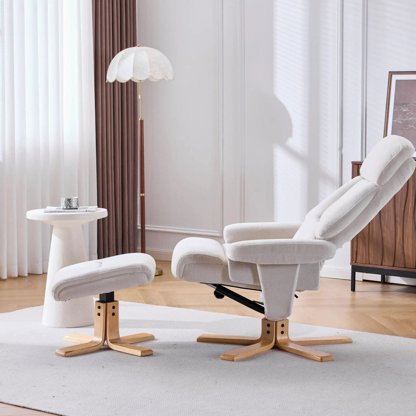 Upholstered Heated Massage 360° Swivel Accent Chair With Ottoman by HouseOfZazla