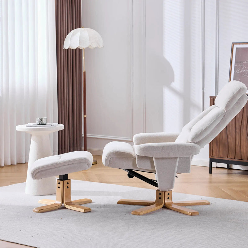 Upholstered Heated Massage 360° Swivel Accent Chair With Ottoman by HouseOfZazla