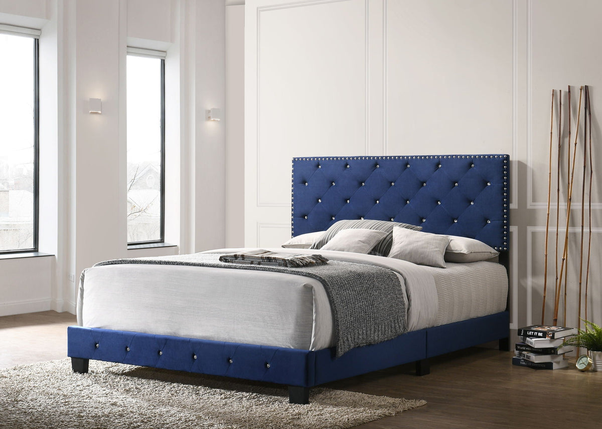 Luxurious Upholstered Bed with Faux Crystal Tufted Headboard - Multiple Colors, photo 9 of 40