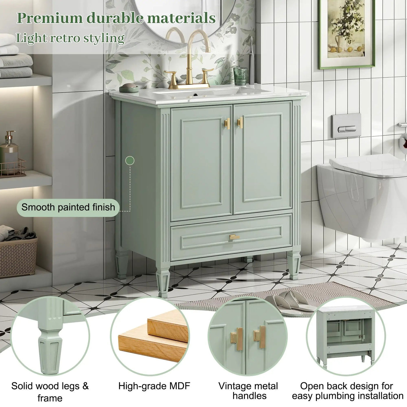 Freestanding Vanity With 1 Drawer & 2 Soft Close Doors With Door Mounted Storage by HouseOfZazla