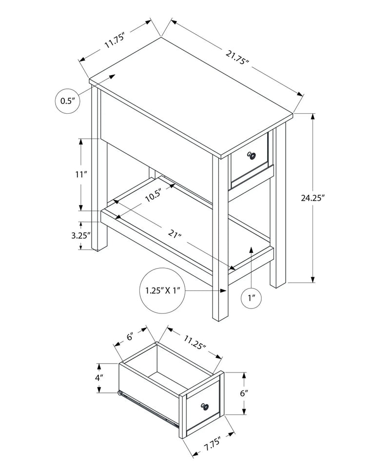Accent End Table, 2 Tier, Narrow, Lamp, Storage Drawer, Charming Design by HouseOfZazla