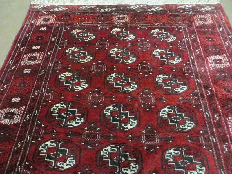 4' 5" X 5' 7" Semi Antique Handmade Afghan Yamud Turkoman Bokhara Wool Rug by Jewel Rugs