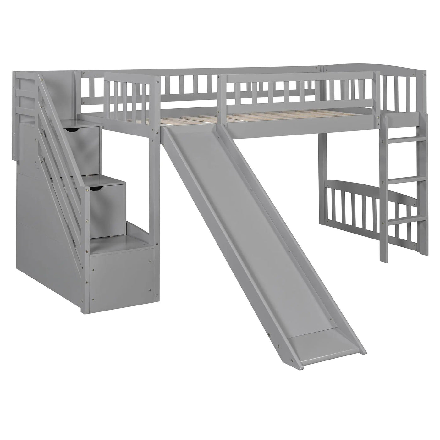 Loft Stairway Bed With 2 Drawers, Convertible Ladder And Slide by HouseOfZazla