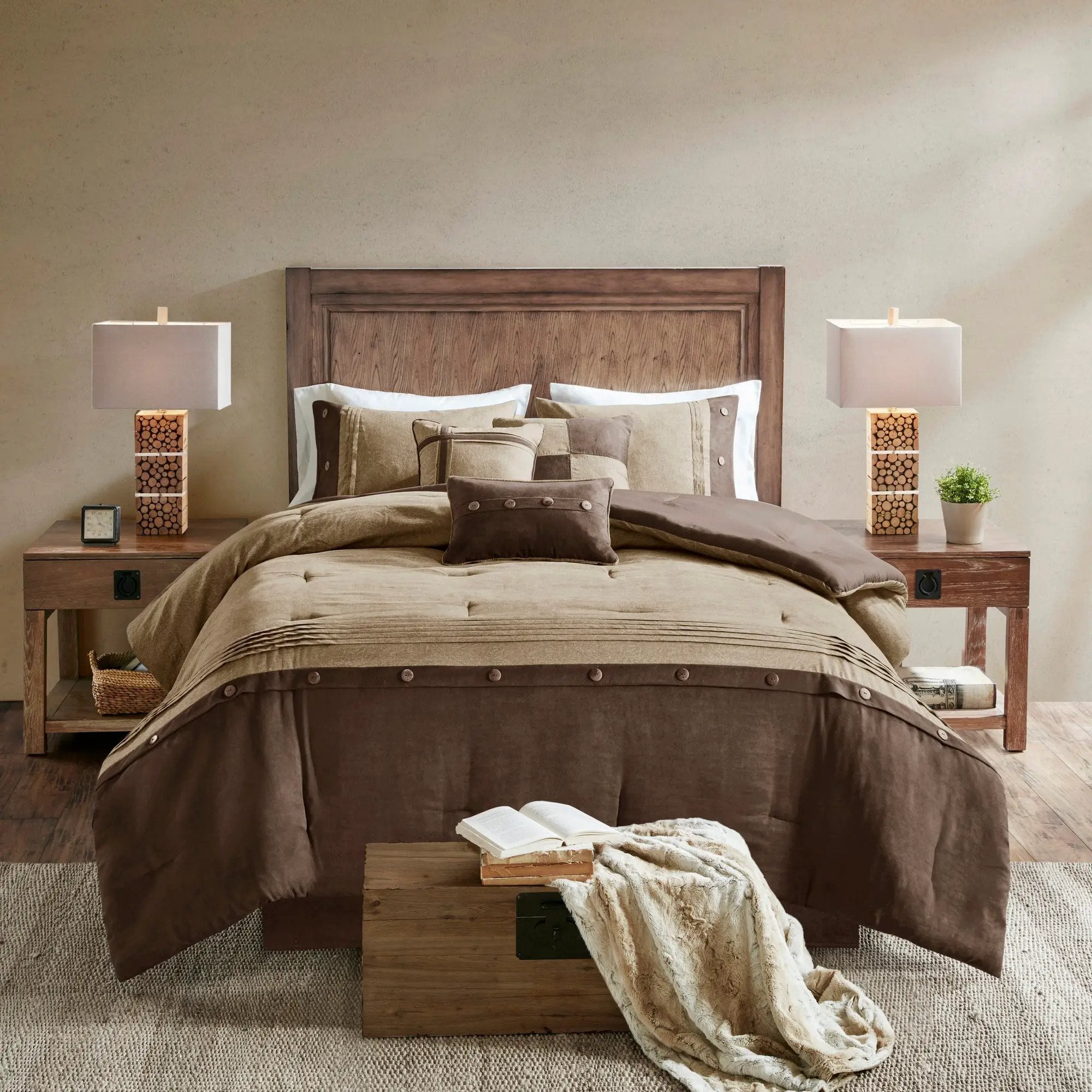 7 Piece Faux Suede Comforter Set Brown Queen by HouseOfZazla