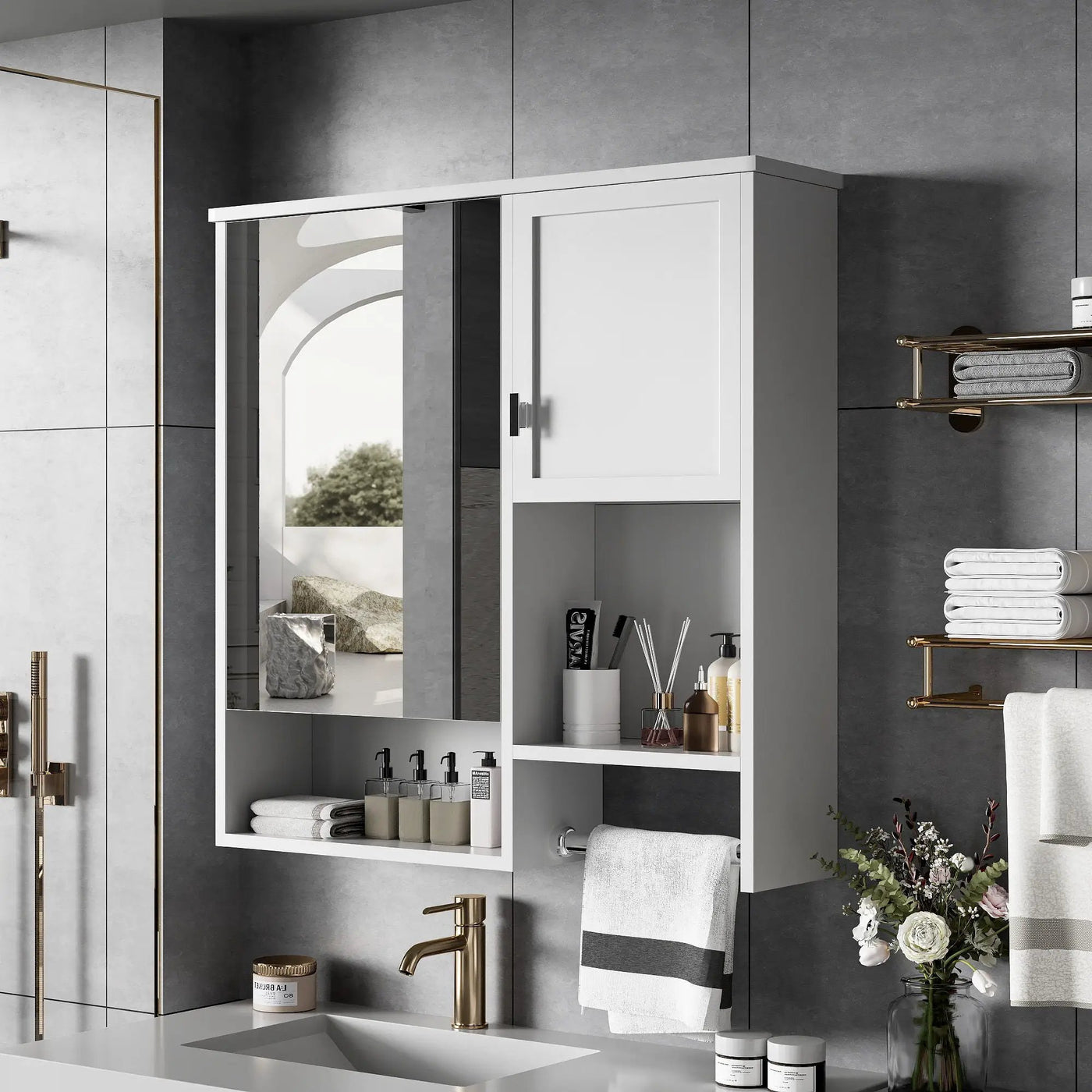 Modern Wall Mounted Bathroom Medicine Cabinet, Bathroom Wall Storage Cabinet With Mirror by HouseOfZazla