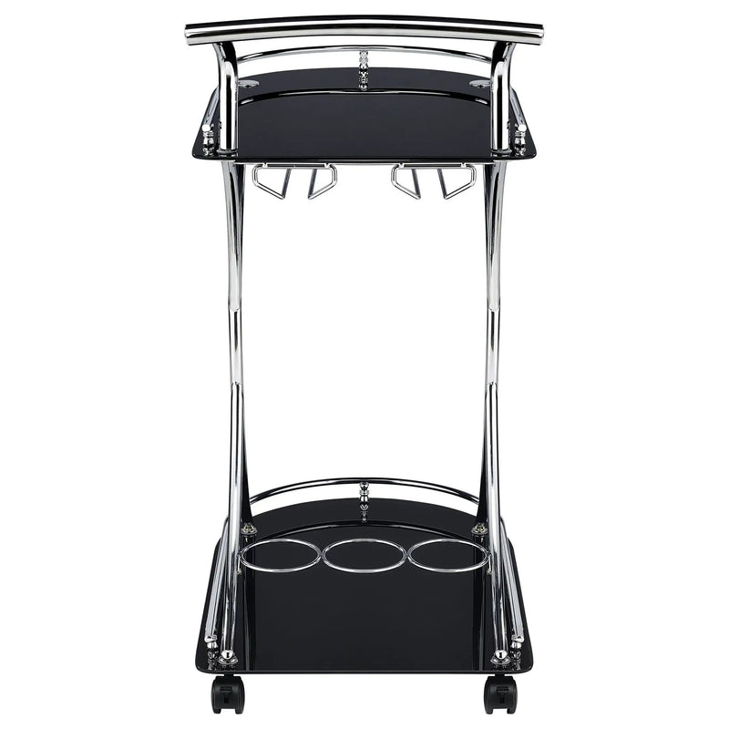 Elfman 2-tier Glass Shelf Metal Bar Cart Black and Chrome by Unique Piece Furniture